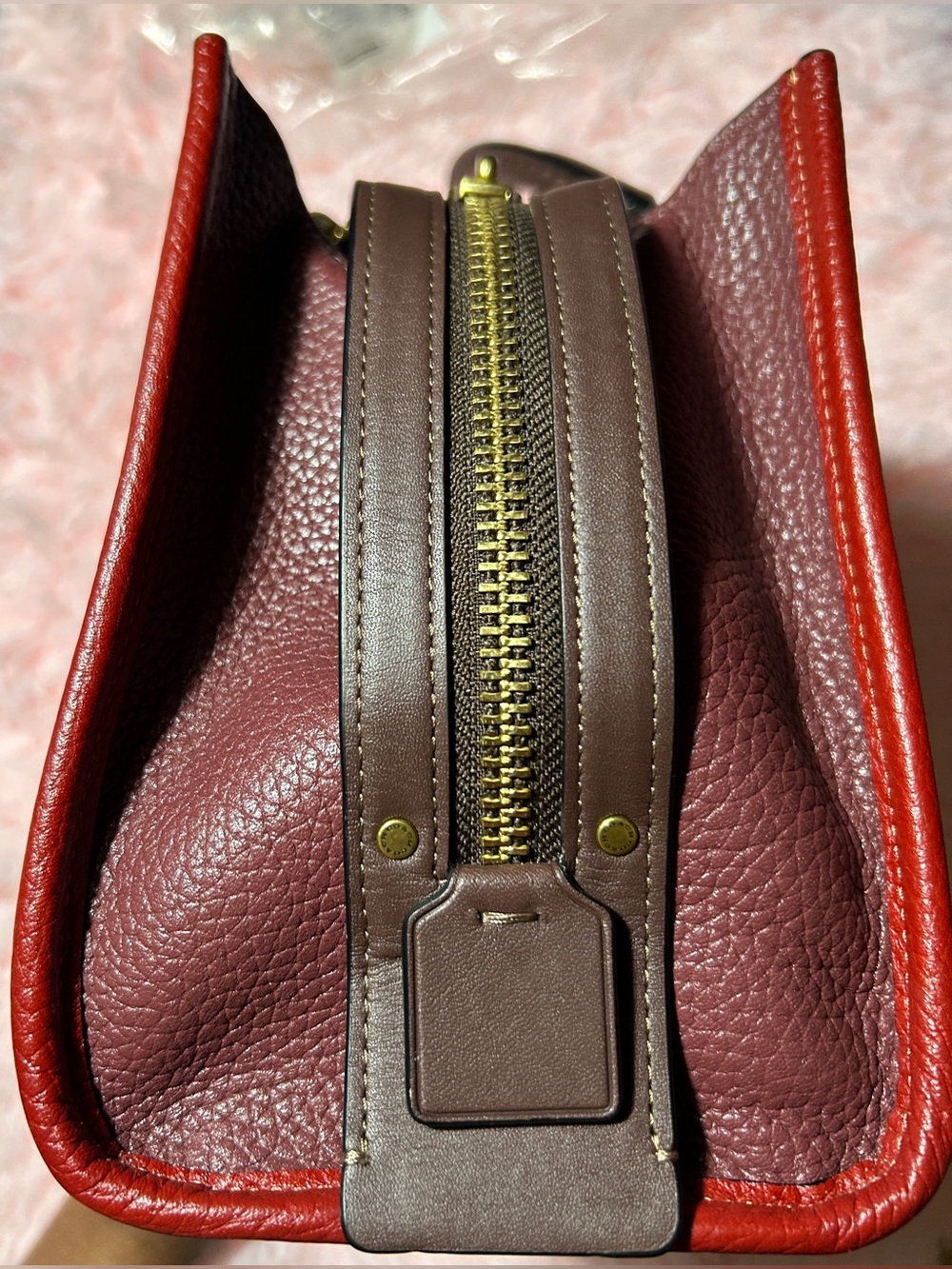 Coach Pebbled Leather Rogue 25 in Brick Red/Colorblock - Picture 4 of 11
